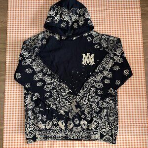 Amiri Logo Embroidered Bandana Print Hoodie